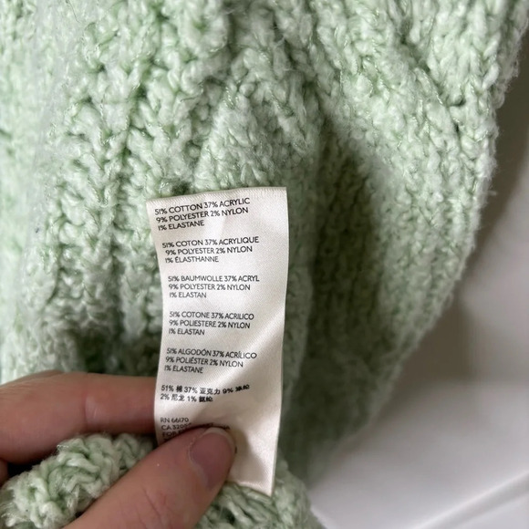 Free People Cable Knit Turtleneck Crop Sweater Mint  Green XS Merry Go Round - Picture 9 of 10